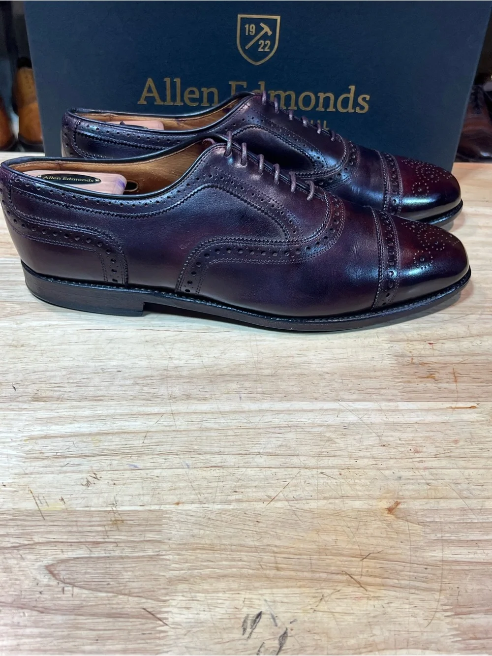 Allen Edmonds Strand Rutland Cap Toe Oxfords Custom #8 Burgundy Dye Sz 12D 🇺🇸